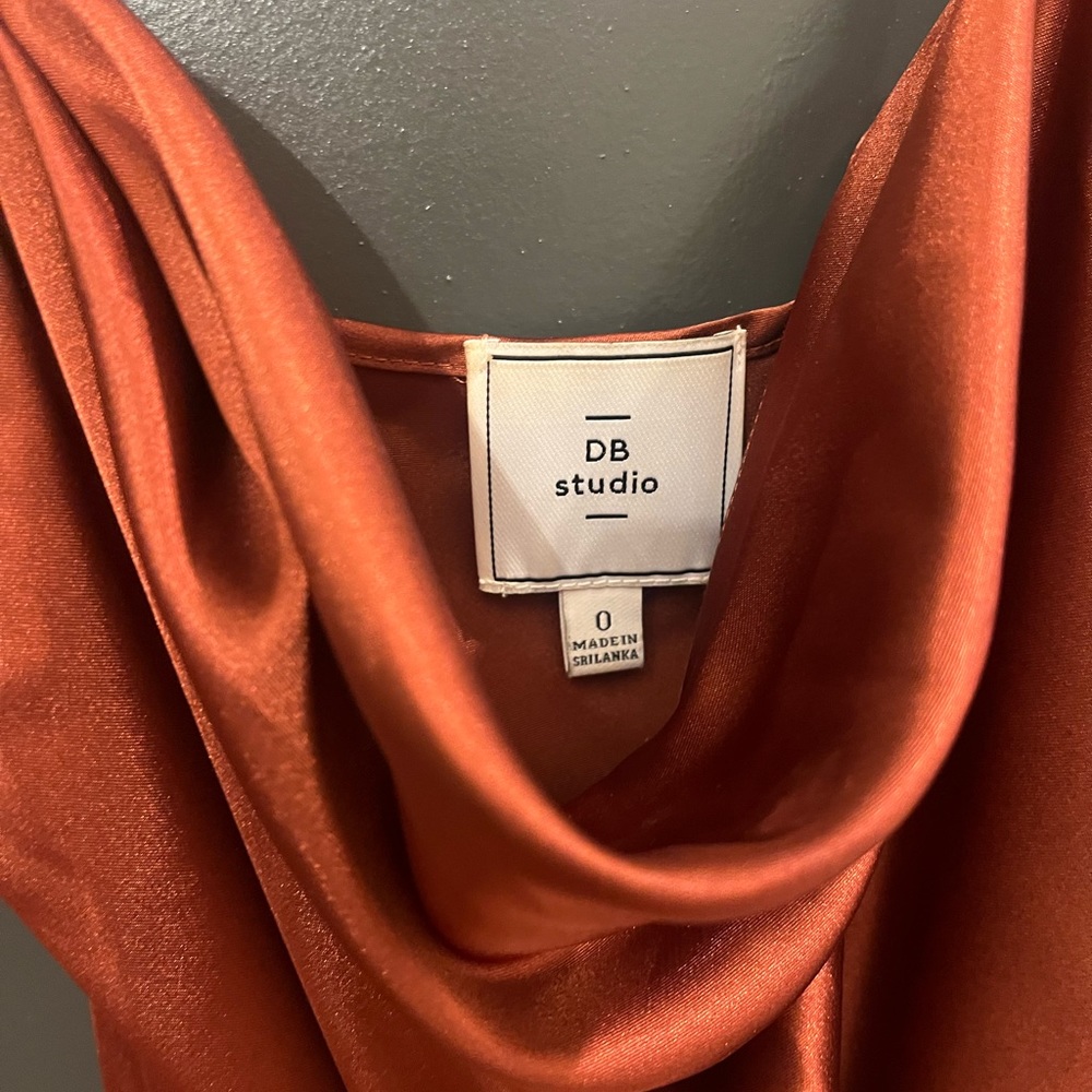 David’s Bridal terracotta silk bridesmaids dress